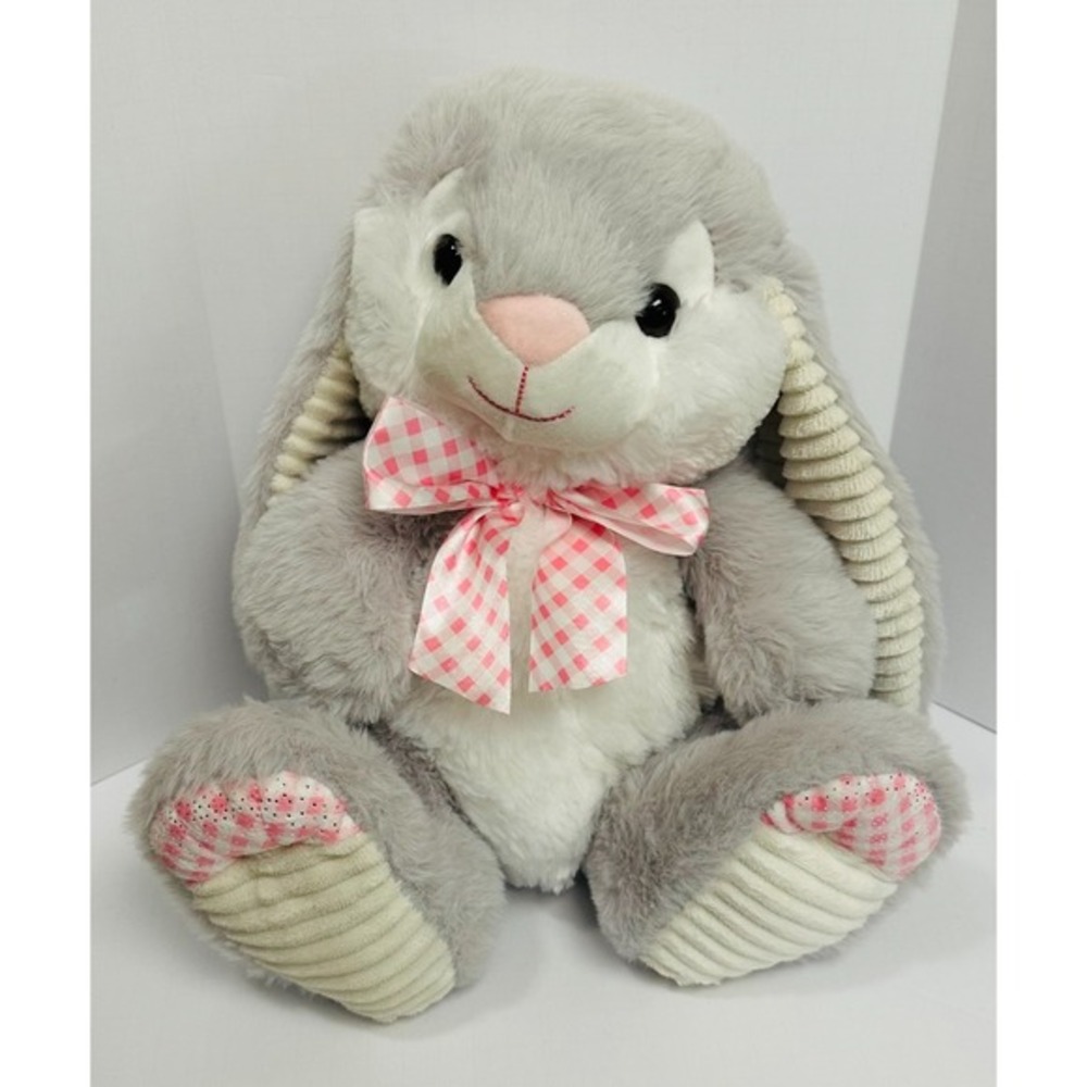 Walmart Gray And White Bunny With Pink Gingham Bow & Feet 12" Stuffed Plush‎ Toy